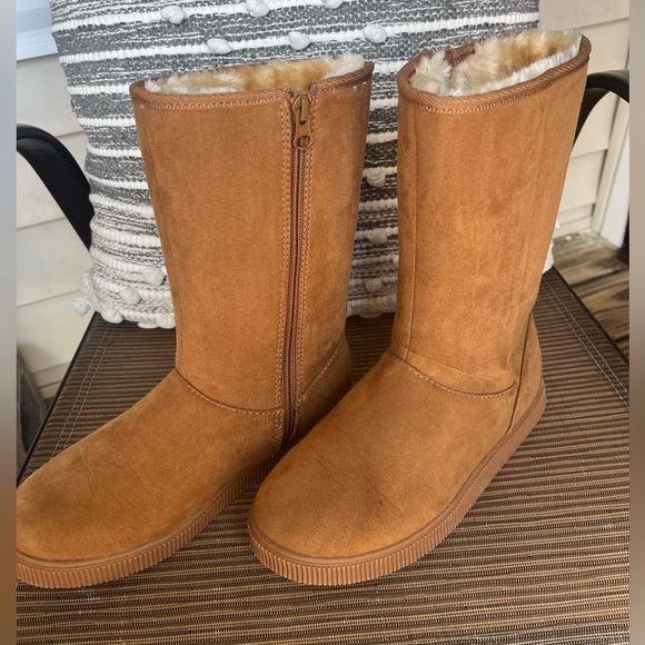 Camel Suede Mid-Calf Boots - Picture 4 of 9